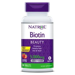 Біотин Natrol Biotin Fast Dissolve 5,000 mcg (90 таб) вітамін б7клубніка