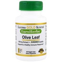 Екстракт Оливкового листя, Olive Leaves, California Gold Nutrition, 500 мг, 60 капсул