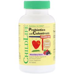 Пробіотики для Дітей з молозива, Смак ягід, ChildLife, Probiotics with Colostrum, 90 жув. табл.