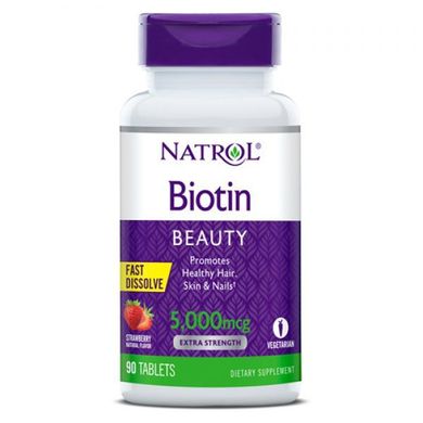 Биотин Natrol Biotin Fast Dissolve 5,000 mcg (90 таб) витамин б7клубника