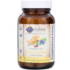 Витамин D3, 2000 МЕ, малиново-лимонный вкус, MyKind Organics, Garden of Life, 30 жевательных веганских таблеток