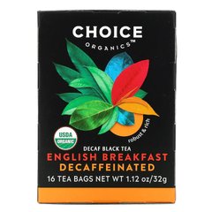 Органический декофеиновый чай «Английский завтрак», Choice Organic Teas, 16 чайных пакетиков, 1,1 унция (32 г)