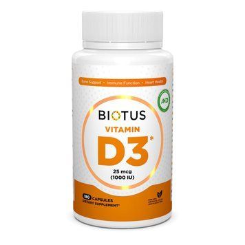 Витамин D3, Vitamin D3, Biotus, 1000 МЕ, 180 капсул