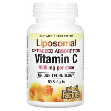 Витамин С липосомальный, 1000 мг, Liposomal Vitamin C, Natural Factors, 60 гелевых капсул