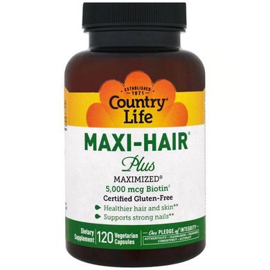 Комплекс для Росту і Укріплення волосся, Maxi-Hair, Country Life, 120 гелевих капсул