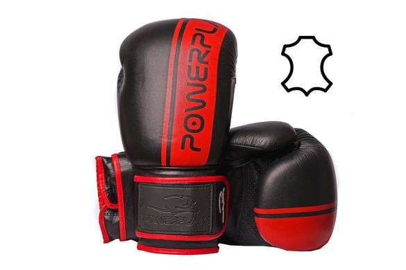 Боксерські рукавиці PowerPlay 3022 Чорно-Червоні [натуральна шкіра] 14 унцій