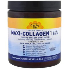 Колаген 1 і 3 Типів + Біотин, Maxi Collagen, Country Life, 7,5 унцій 210 гр