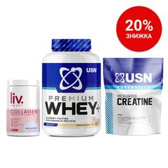 Набор Whey+ Premium Protein 2 kg vanilla + Essentials Micronized Creatine 500 g + LivSmart Collagen 330 g unflavoured