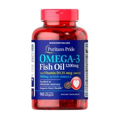 Омега 3 Puritan's Pride Omega-3 Fish Oil 1200 mg Plus Vitamin D3 1000 IU 90 капс риб'ячий жир