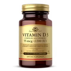 Вітамін D3, Vitamin D3, 55 mcg (2200 IU) , Solgar, 50 вегетаріанських капсул