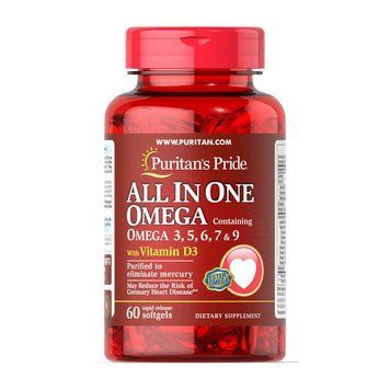 Омега 3-5-6-7-9 Puritan's Pride All In One Omega 3,5,6,7 & 9 with Vitamin D3 60 капс