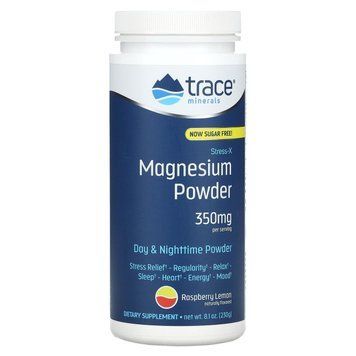 Магній, захист від стресу, Stress-X Magnesium, Trace Minerals Research, порошок, без цукру, малина і лимон, 230 г