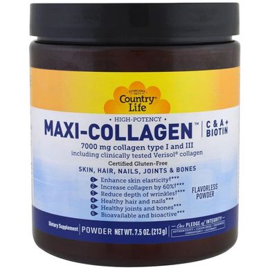 Коллаген 1 и 3 Типов + Биотин, Maxi Collagen, Country Life, 7,5 унций 210 гр