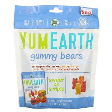 Мармеладні ведмедики асорті YumEarth Gummy Bears 5 упаковок по 20 г