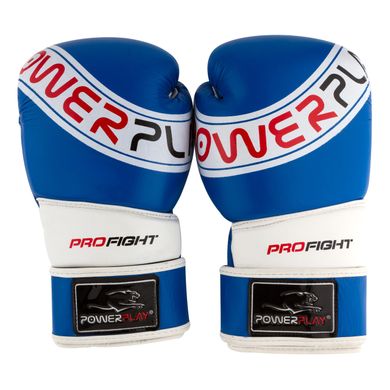 Боксерские перчатки PowerPlay 3023 A сине-белые [натуральная кожа] 12 унций