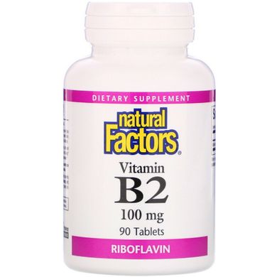 Витамин В2, Рибофлавин, Natural Factors, 100 мг, 90 Таблеток