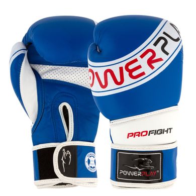 Боксерские перчатки PowerPlay 3023 A сине-белые [натуральная кожа] 12 унций