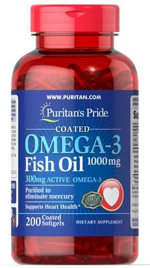 Омега 3 Puritan's Pride Omega-3 Fish Oil Coated 1000 mg 200 капсул