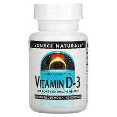 Вітамін D-3, 10000 МО, Vitamin D-3, Source Naturals, 60 гелевих капсул