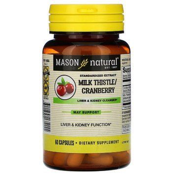 Очищаючий комплекс для печінки та нирок, Milk Thistle & Cranberry, Mason Natural, 60 капсул