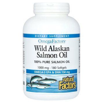 Жир дикого лосося аляски, 1000 мг, OmegaFactors, Wild Alaskan Salmon Oil, Natural Factors, 180 гелевих капсул