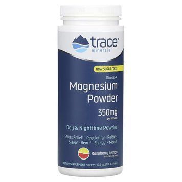 Магній, смак малина-лимон, 350 мг, Stress-X, Magnesium Powder, Trace Minerals, 460 г