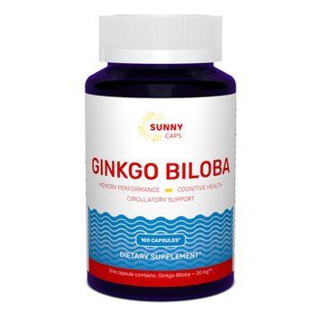 Гінкго білоба, Ginkgo Biloba, Sunny Caps, 20 мг, 100 капсул