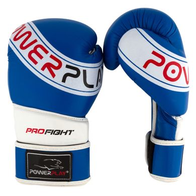 Боксерские перчатки PowerPlay 3023 A сине-белые [натуральная кожа] 14 унций