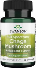 Чага полного спектра Swanson Chaga Mushroom 400 mg 60 капсул