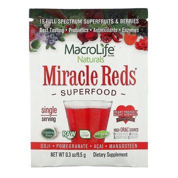Суперпродукти, годжі, гранат, асаї, мангостін, Miracle Reds, Superfood, Goji- Pomegranate- Acai- Mangosteen, Macrolife Naturals, 9.4 г