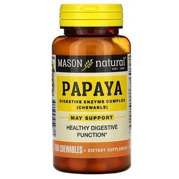 Папайя, комплекс пищеварительных ферментов, Papaya, Digestive Enzyme Complex, Mason Natural, 100 жевательных таблеток
