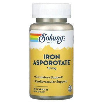 Железо Solaray (Iron Asporotate) 18 мг 100 капсул