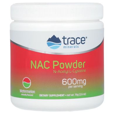 NAC N-ацетил L-цистеин, 600 мг, вкус арбуза, NAC Powder, Trace Minerals, 75 гр