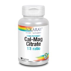 Кальций И Магний, Cal-Mag Citrate, High Potency, Solaray, 90 Капсул