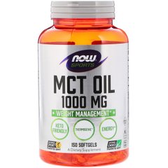 Масло МСТ, MCT Oil, NOW, 1000 мг, 150 желатиновых капсул