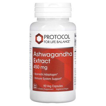 Ашваганда, Ashwagandha, Protocol for Life Balance, екстракт, 450 мг, 90 рослинних капсул