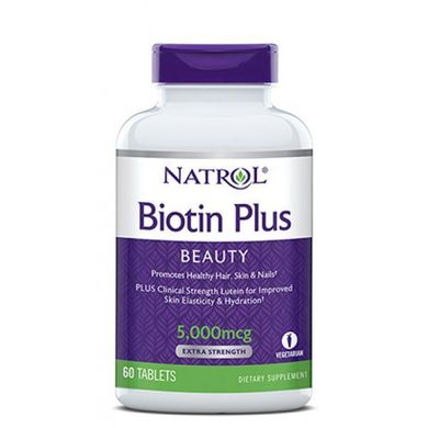 Биотин Natrol Biotin Plus 5,000 mcg (60 таб) витамин б7