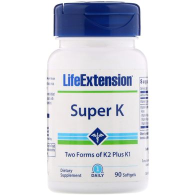 Витамин К в двух формах ( К2 + К1) , Life Extension, Super K, 90 капсул