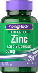 Цинк Piping Rock Chelated Zinc 50 mg 250 таблеток