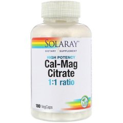 Кальцій І Магній, Cal-Mag Citrate, High Potency, Solaray, 180 капсул
