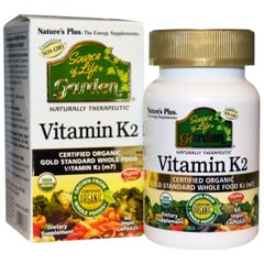 Органический Витамин K2 120мкг, Source of Life Garden, Natures Plus, 60 гелевых капсул