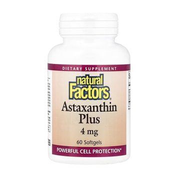 Астаксантин Плюс Natural Factors Astaxanthin Plus 4mg 60 М&rsquo;яких Капсул