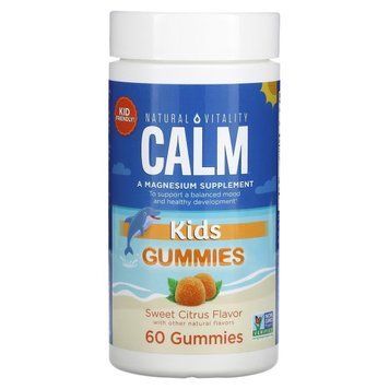 Магний для детей, вкус сладкий цитрус, CALM Kids Gummies, Natural Vitality, 60 жевательных конфет