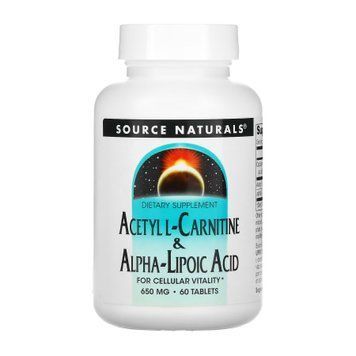 Ацетил Л-карнітин Source Naturals Acetyl L-Carnitine & Alpha-Lipoic Acid 650mg 60 таблеток