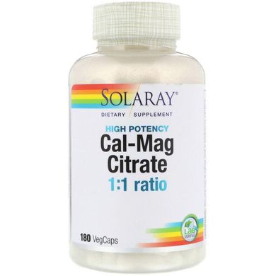 Кальций И Магний, Cal-Mag Citrate, High Potency, Solaray, 180 Капсул