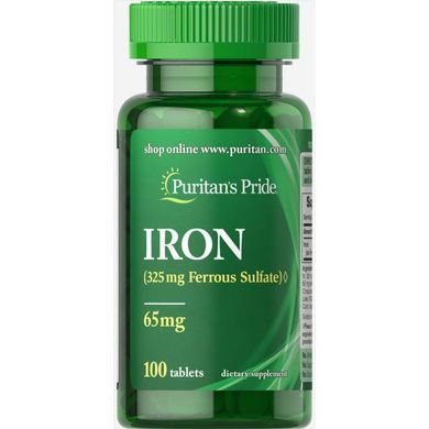 Железо Puritan's Pride Iron Ferrous Sulfate 65 mg 100 таблеток