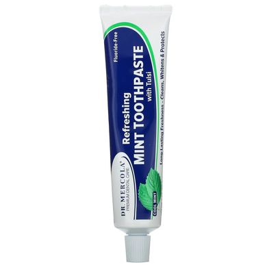 Зубная паста без фторида, Toothpaste with Tulsi, Dr Mercola, освежающая, мятная, 85 г