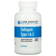 Коллаген Lake Avenue Nutrition Hydrolyzed Collagen Type 1 & 3 1000 mg 60 таблеток
