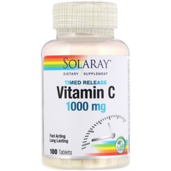 Витамин С Двухфазного Высвобождения, Vitamin C, Solaray, 1000 мг, 100 Таблеток