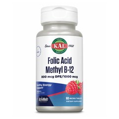 Фолієва кислота KAL Folic Acid Methyl B-12 800 mcg 60 таблеток Raspberry